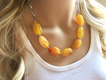 Load image into Gallery viewer, Yellow Statement Necklace & Earrings, yellow jewelry, Your Choice GOLD or SILVER, yellow bib chunky necklace, yellow oval necklace