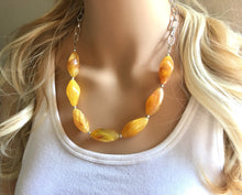 Load image into Gallery viewer, Yellow Statement Necklace & Earrings, yellow jewelry, Your Choice GOLD or SILVER, yellow bib chunky necklace, yellow oval necklace