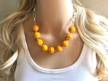 Load image into Gallery viewer, Pumpkin Halloween Orange Statement Necklace & earring set, orange jewelry, Your Choice GOLD or SILVER, orange bib chunky necklace, bright