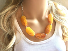 Load image into Gallery viewer, Yellow Statement Necklace & Earrings, yellow jewelry, Your Choice GOLD or SILVER, yellow bib chunky necklace, yellow oval necklace
