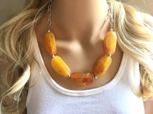 Load image into Gallery viewer, Yellow Statement Necklace & Earrings, yellow jewelry, Your Choice GOLD or SILVER, yellow bib chunky necklace, yellow oval necklace