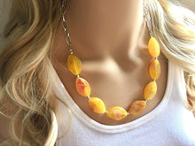 Load image into Gallery viewer, Yellow Statement Necklace & Earrings, yellow jewelry, Your Choice GOLD or SILVER, yellow bib chunky necklace, yellow oval necklace