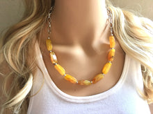 Load image into Gallery viewer, Yellow Statement Necklace & Earrings, yellow jewelry, Your Choice GOLD or SILVER, yellow bib chunky necklace, yellow oval necklace