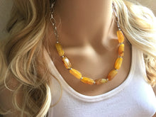 Load image into Gallery viewer, Yellow Statement Necklace & Earrings, yellow jewelry, Your Choice GOLD or SILVER, yellow bib chunky necklace, yellow oval necklace