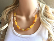 Load image into Gallery viewer, Yellow Statement Necklace & Earrings, yellow jewelry, Your Choice GOLD or SILVER, yellow bib chunky necklace, yellow oval necklace