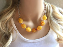 Load image into Gallery viewer, Yellow Statement Necklace & Earrings, yellow jewelry, Your Choice GOLD or SILVER, yellow bib chunky necklace, yellow oval necklace