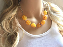 Load image into Gallery viewer, Yellow Statement Necklace & Earrings, yellow jewelry, Your Choice GOLD or SILVER, yellow bib chunky necklace, yellow oval necklace