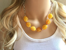 Load image into Gallery viewer, Yellow Statement Necklace & Earrings, yellow jewelry, Your Choice GOLD or SILVER, yellow bib chunky necklace, yellow oval necklace