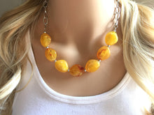 Load image into Gallery viewer, Yellow Statement Necklace & Earrings, yellow jewelry, Your Choice GOLD or SILVER, yellow bib chunky necklace, yellow oval necklace