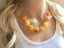Load image into Gallery viewer, Yellow Statement Necklace & Earrings, yellow jewelry, Your Choice GOLD or SILVER, yellow bib chunky necklace, yellow oval necklace