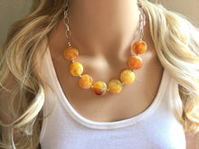 Load image into Gallery viewer, Yellow Statement Necklace & Earrings, yellow jewelry, Your Choice GOLD or SILVER, yellow bib chunky necklace, yellow oval necklace