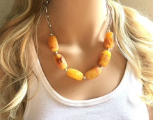 Load image into Gallery viewer, Yellow Statement Necklace & Earrings, yellow jewelry, Your Choice GOLD or SILVER, yellow bib chunky necklace, yellow oval necklace
