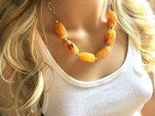 Load image into Gallery viewer, Yellow Statement Necklace & Earrings, yellow jewelry, Your Choice GOLD or SILVER, yellow bib chunky necklace, yellow oval necklace