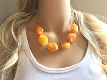 Load image into Gallery viewer, Yellow Statement Necklace & Earrings, yellow jewelry, Your Choice GOLD or SILVER, yellow bib chunky necklace, yellow oval necklace