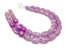 Load image into Gallery viewer, Purple Lavender Chunky Statement Necklace, Big beaded jewelry, Double Strand Statement Necklace, Bib necklace, purple bridesmaid wedding