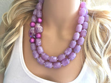 Load image into Gallery viewer, Purple Lavender Chunky Statement Necklace, Big beaded jewelry, Double Strand Statement Necklace, Bib necklace, purple bridesmaid wedding