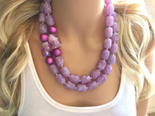 Load image into Gallery viewer, Purple Lavender Chunky Statement Necklace, Big beaded jewelry, Double Strand Statement Necklace, Bib necklace, purple bridesmaid wedding