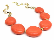 Load image into Gallery viewer, Orange Statement Necklace & earring set, orange jewelry, Your Choice GOLD or SILVER, orange bib chunky necklace, bright orange round necklac