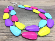 Load image into Gallery viewer, Jewel Mermaid Necklace, Blue Purple Pink Green Beaded Jewelry, Statement Chunky Bub Summer Silver, earrings colorful necklace, jewelry set