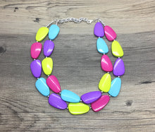 Load image into Gallery viewer, Jewel Mermaid Necklace, Blue Purple Pink Green Beaded Jewelry, Statement Chunky Bub Summer Silver, earrings colorful necklace, jewelry set