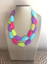 Load image into Gallery viewer, Jewel Mermaid Necklace, Blue Purple Pink Green Beaded Jewelry, Statement Chunky Bub Summer Silver, earrings colorful necklace, jewelry set