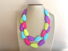 Load image into Gallery viewer, Jewel Mermaid Necklace, Blue Purple Pink Green Beaded Jewelry, Statement Chunky Bub Summer Silver, earrings colorful necklace, jewelry set