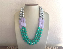 Load image into Gallery viewer, Jewel Mermaid Necklace, Blue Purple Silver Green Beaded Jewelry, Statement Chunky Bib Silver, Thick beaded necklace, glass necklace