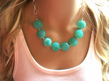 Load image into Gallery viewer, Creamy mint green Statement Necklace & Earrings, mint green jewelry, Your Choice GOLD or SILVER, green bib chunky necklace, green necklace