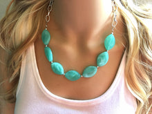 Load image into Gallery viewer, Creamy mint green Statement Necklace & Earrings, mint green jewelry, Your Choice GOLD or SILVER, green bib chunky necklace, green necklace
