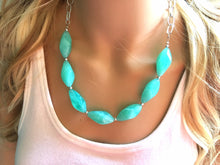 Load image into Gallery viewer, Creamy mint green Statement Necklace & Earrings, mint green jewelry, Your Choice GOLD or SILVER, green bib chunky necklace, green necklace
