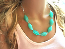 Load image into Gallery viewer, Creamy mint green Statement Necklace & Earrings, mint green jewelry, Your Choice GOLD or SILVER, green bib chunky necklace, green necklace