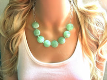 Load image into Gallery viewer, Creamy mint green Statement Necklace & Earrings, mint green jewelry, Your Choice GOLD or SILVER, green bib chunky necklace, green necklace