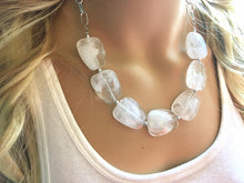 Load image into Gallery viewer, White Statement Necklace & Earring Set, white jewelry, Your Choice of GOLD or SILVER, creamy white bib chunky necklace, cream necklace