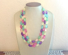 Load image into Gallery viewer, Triple Pastel Rainbow Beaded Necklace, Colorful Jewelry, Chunky statement necklace, rainbow jewelry, rainbow baby confetti mint pink