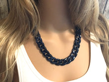 Load image into Gallery viewer, Navy Blue Chunky Statement Necklace, acrylic necklace, resin lucite acetate necklace, dark blue necklace, navy wedding bridesmaid bracelet