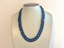 Load image into Gallery viewer, Navy Blue Chunky Statement Necklace, acrylic necklace, resin lucite acetate necklace, dark blue necklace, navy wedding bridesmaid bracelet