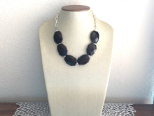 Load image into Gallery viewer, Black Statement Necklace & Earrings, black jewelry, Your Choice GOLD or SILVER, black bib chunky necklace, black geometric necklace