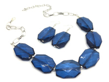 Load image into Gallery viewer, Navy blue Statement Necklace & Earring set, blue jewelry, Your Choice of GOLD or SILVER, navy bib chunky necklace, dark blue necklace
