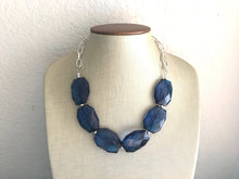 Load image into Gallery viewer, Navy blue Statement Necklace & Earring set, blue jewelry, Your Choice of GOLD or SILVER, navy bib chunky necklace, dark blue necklace