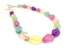 Load image into Gallery viewer, Pastel Rainbow Beaded Necklace, Colorful Jewelry, Chunky statement necklace, rainbow jewelry, rainbow baby confetti mint pink yellow