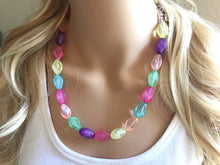 Load image into Gallery viewer, Pastel Rainbow Beaded Necklace, Colorful Jewelry, Chunky statement necklace, rainbow jewelry, rainbow baby confetti mint pink yellow