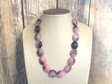 Load image into Gallery viewer, Brown & Pink Single Strand Big Beaded Statement Necklace, pink Jewelry set, pink earrings, pink beaded necklace, bridesmaid necklace