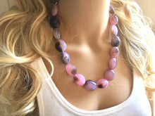 Load image into Gallery viewer, Brown & Pink Single Strand Big Beaded Statement Necklace, pink Jewelry set, pink earrings, pink beaded necklace, bridesmaid necklace