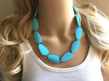 Load image into Gallery viewer, Single Strand Light Blue Big Beaded Statement Necklace, blue Jewelry set, blue beaded necklace, blue beaded necklace, bridesmaid necklace