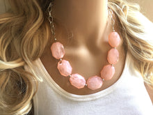 Load image into Gallery viewer, Peach Statement Necklace & Earring set, peach jewelry, Your Choice of GOLD or SILVER, peach bib chunky necklace, peach oval jewelry