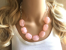 Load image into Gallery viewer, Peach Statement Necklace & Earring set, peach jewelry, Your Choice of GOLD or SILVER, peach bib chunky necklace, peach oval jewelry