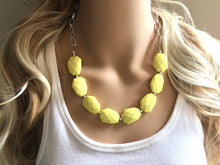 Load image into Gallery viewer, Yellow Statement Necklace & Earrings, yellow jewelry, Your Choice GOLD or SILVER, yellow bib chunky necklace, yellow oval necklace