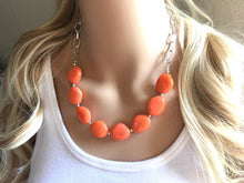 Load image into Gallery viewer, Creamy Orange Statement Necklace & Earring set, orange jewelry, Your Choice of GOLD or SILVER, orange bib chunky necklace, orange jewelry