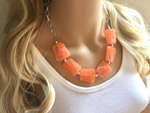Load image into Gallery viewer, Creamy Orange Statement Necklace & Earring set, orange jewelry, Your Choice of GOLD or SILVER, orange bib chunky necklace, orange jewelry