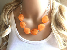 Load image into Gallery viewer, Creamy Orange Statement Necklace & Earring set, orange jewelry, Your Choice of GOLD or SILVER, orange bib chunky necklace, orange jewelry